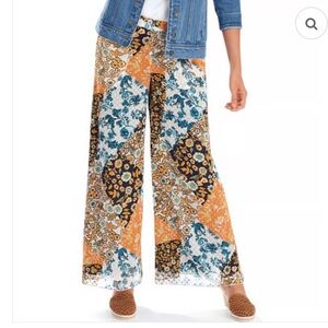 The Pyramid Collection Womens Wide Leg Floral Patchwork Pull On Pants Sz 2X Boho